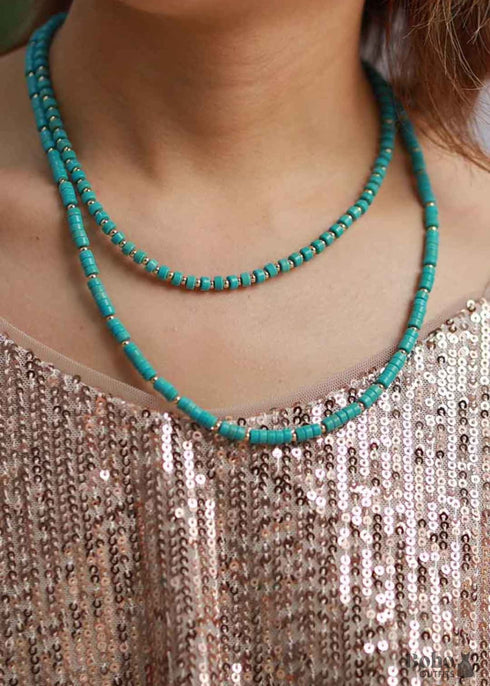 Boho Necklace, Turquoises 2 Layers Chokers Necklace